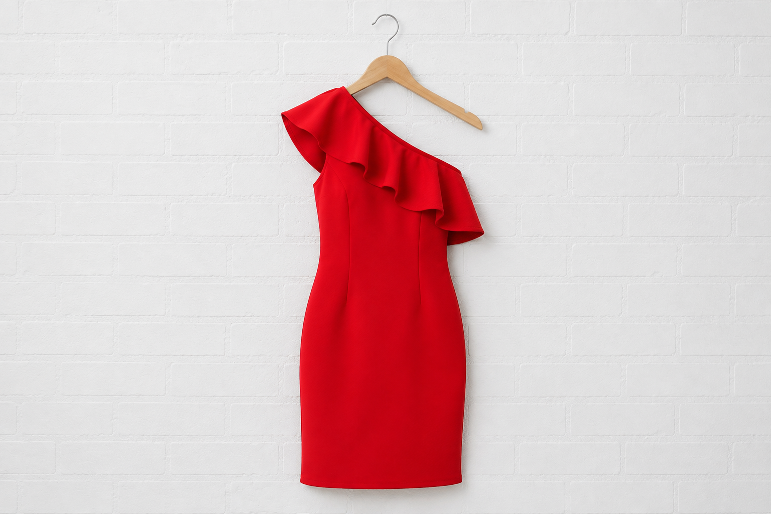 Red One-Shoulder Ruffle Dress — Bodycon Midi