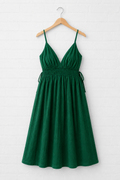 Emerald V-Neck Cami Dress — Smocked Waist