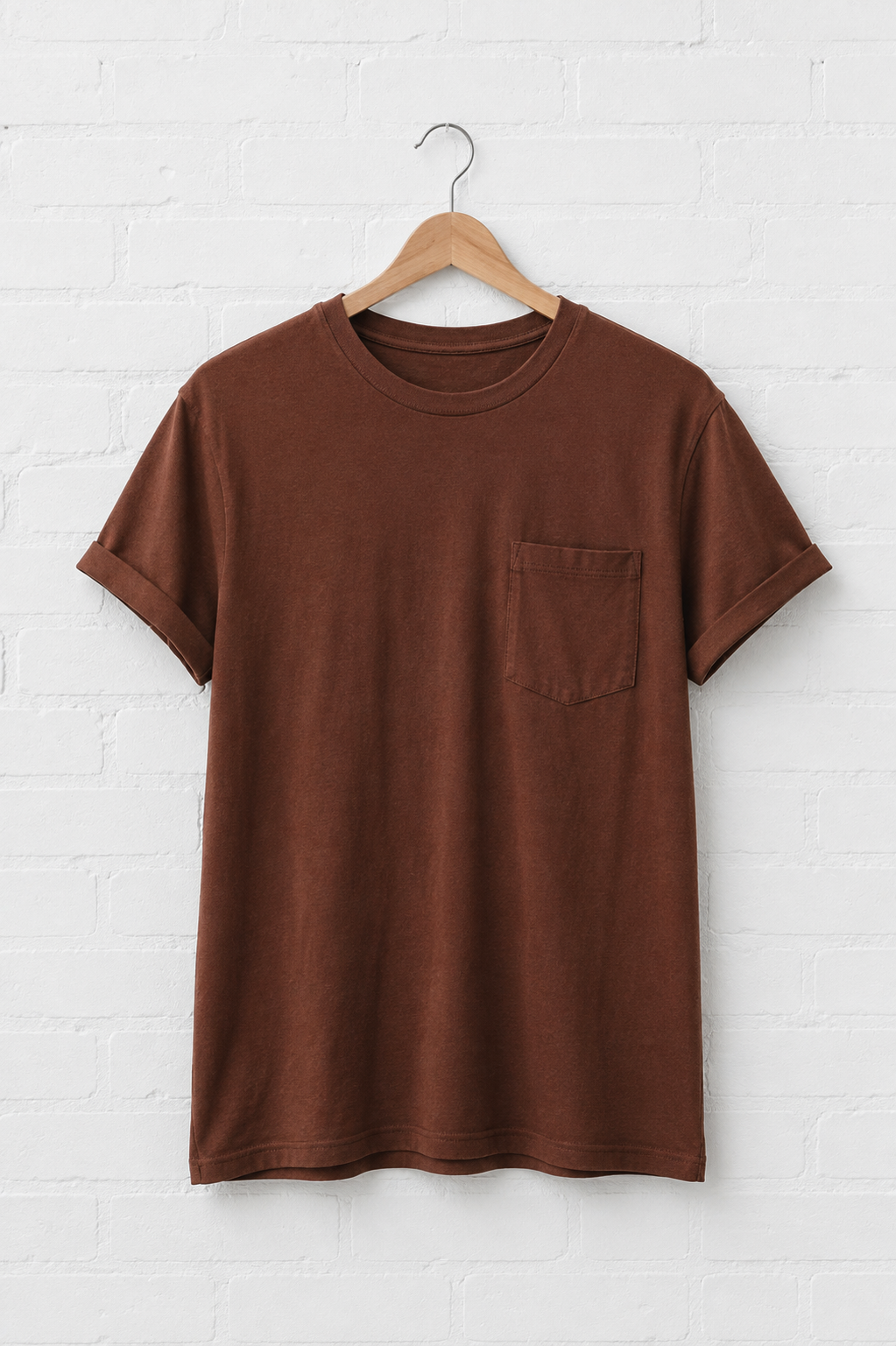 Rust Brown Pocket Tee — Cotton Crewneck