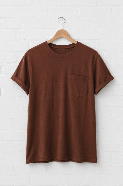 Rust Brown Pocket Tee — Cotton Crewneck