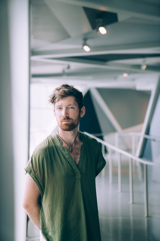 Olive V-Neck Popover Shirt — Relaxed Cotton